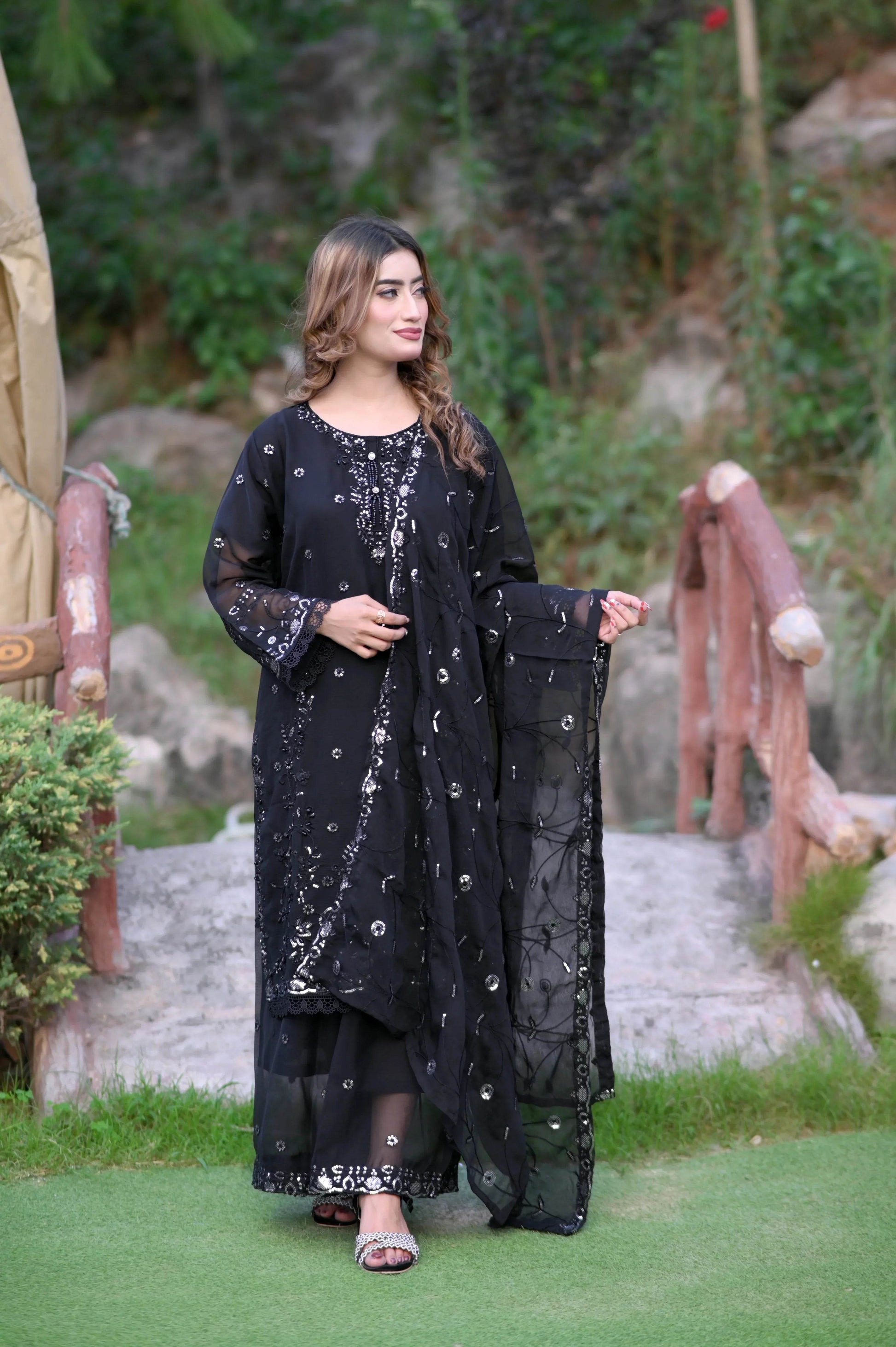Midnight Spark 3-Piece Stitched Suit - Layaal