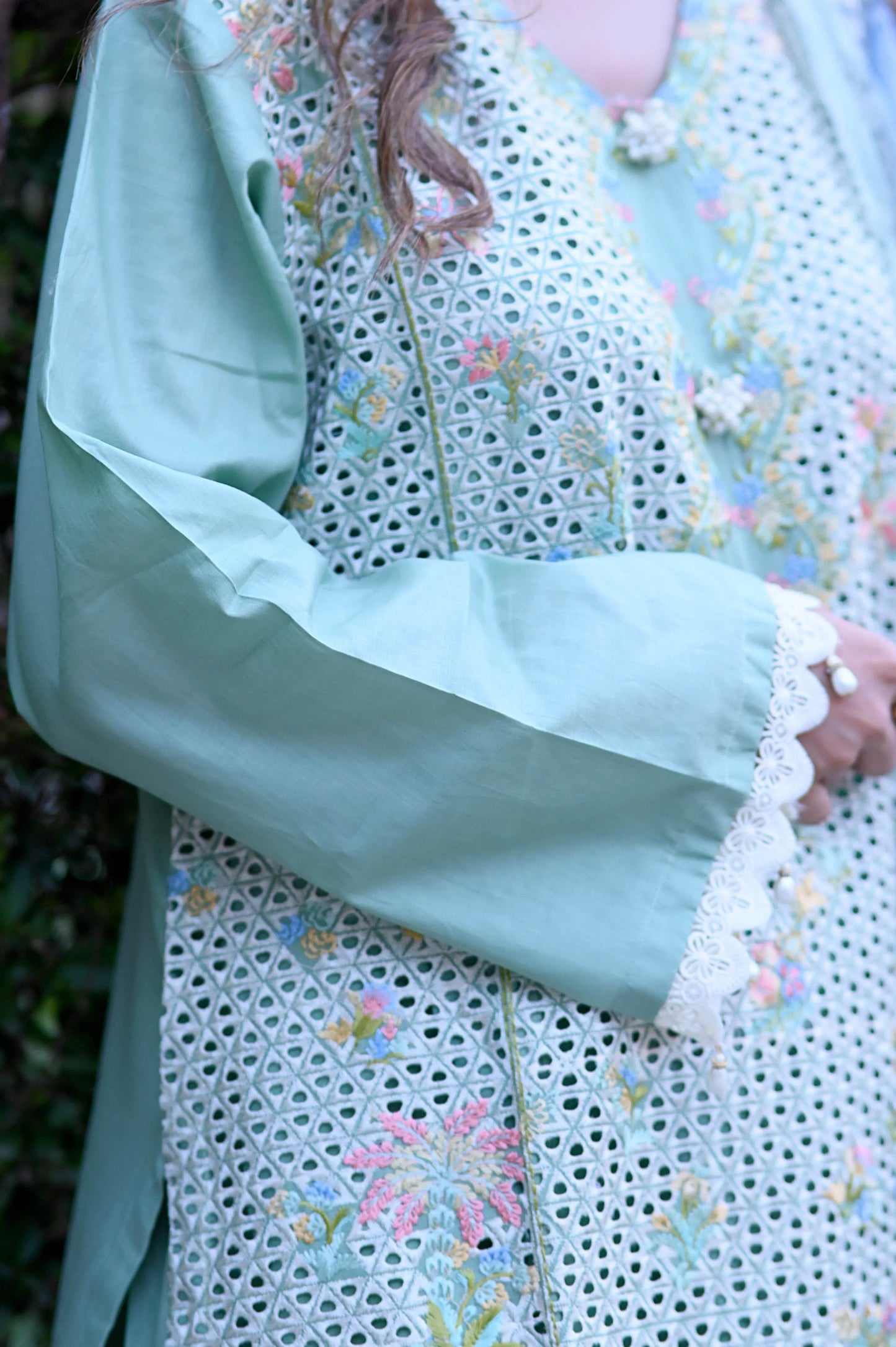 Mint Bloom 3-Piece Stitched Suit - Layaal