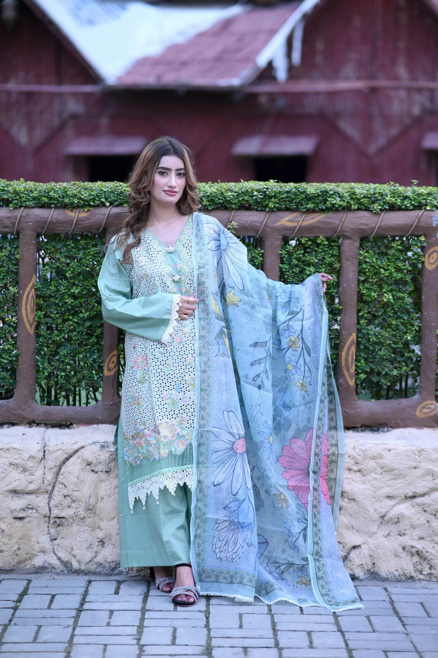 Mint Bloom 3-Piece Stitched Suit - Layaal