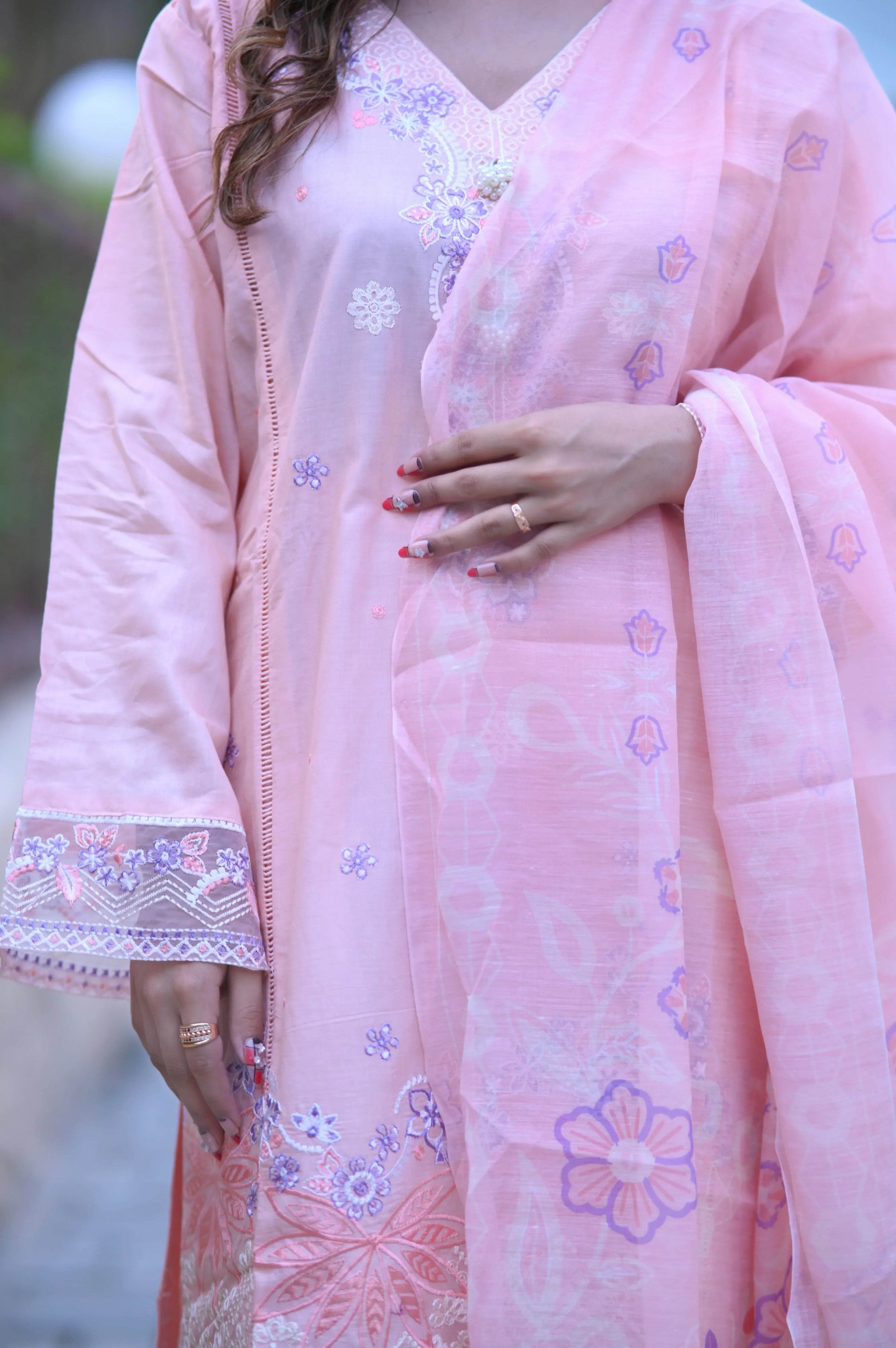 Peach Petal 3-Piece Stitched Suit - Layaal