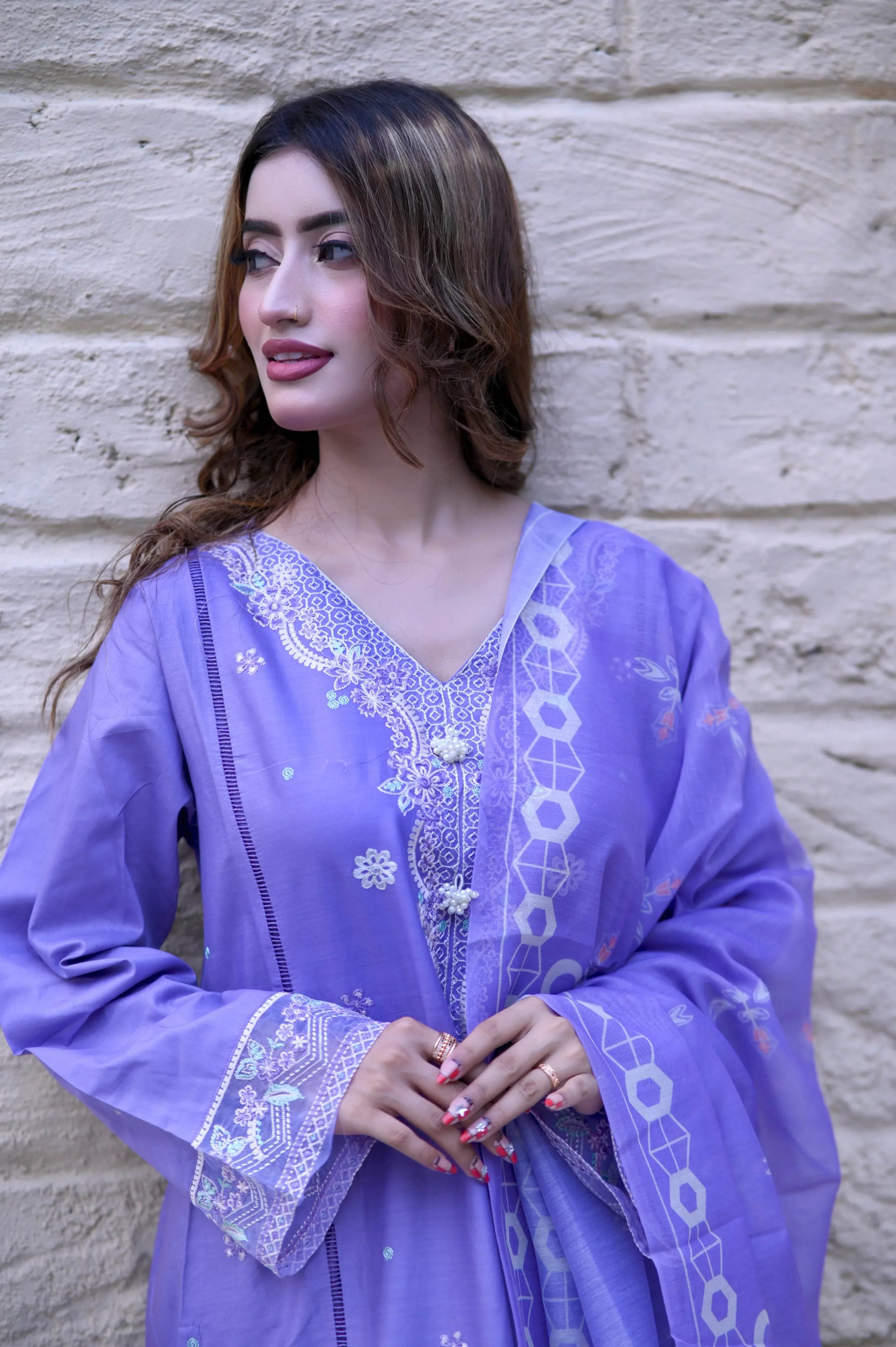 Lilac Charm 3-Piece Stitched Suit - Layaal