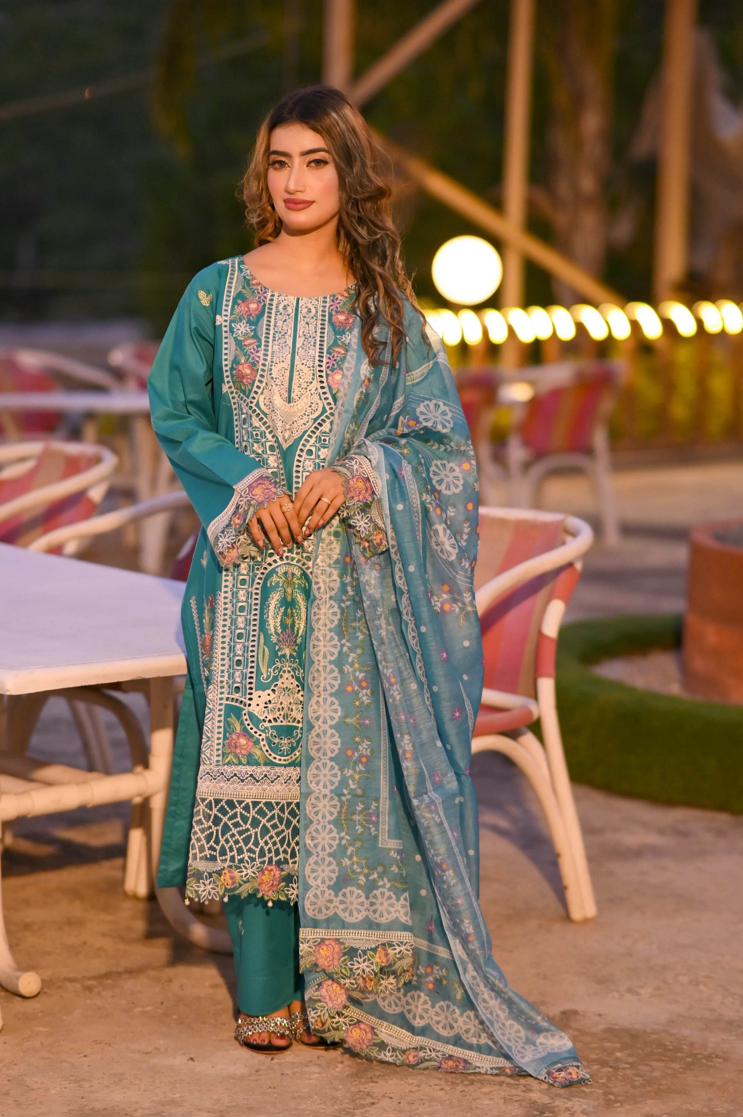 Teal Majesty 3-Piece Stitched Suit - Layaal