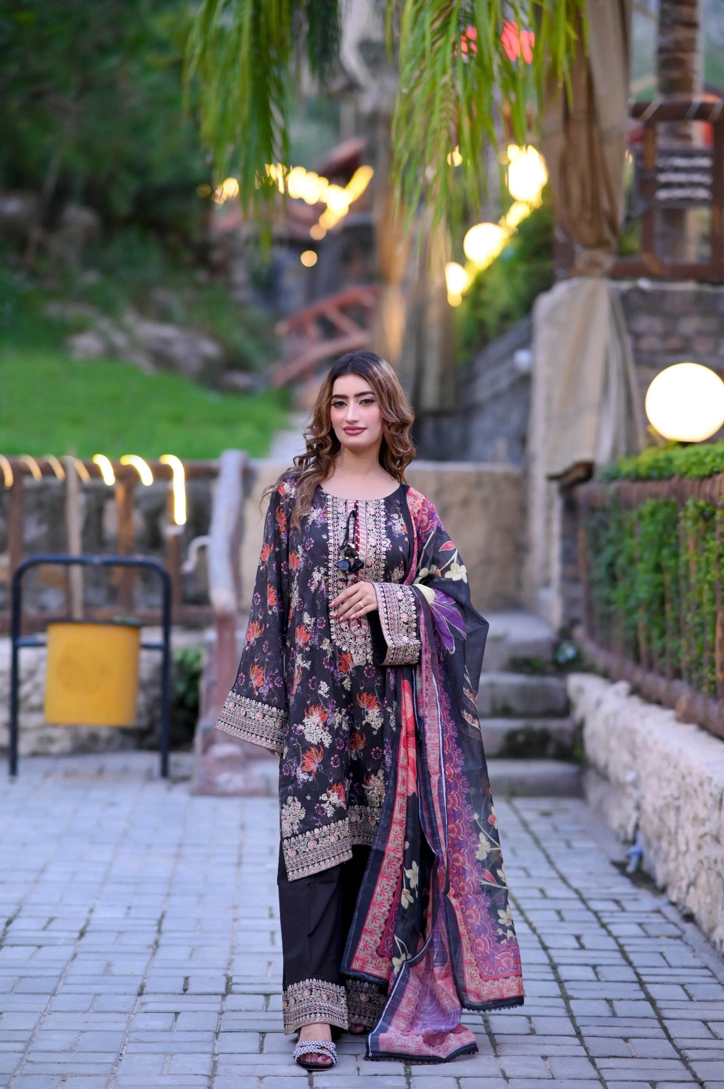 Black Bloom 3-Piece Stitched Suit - Layaal