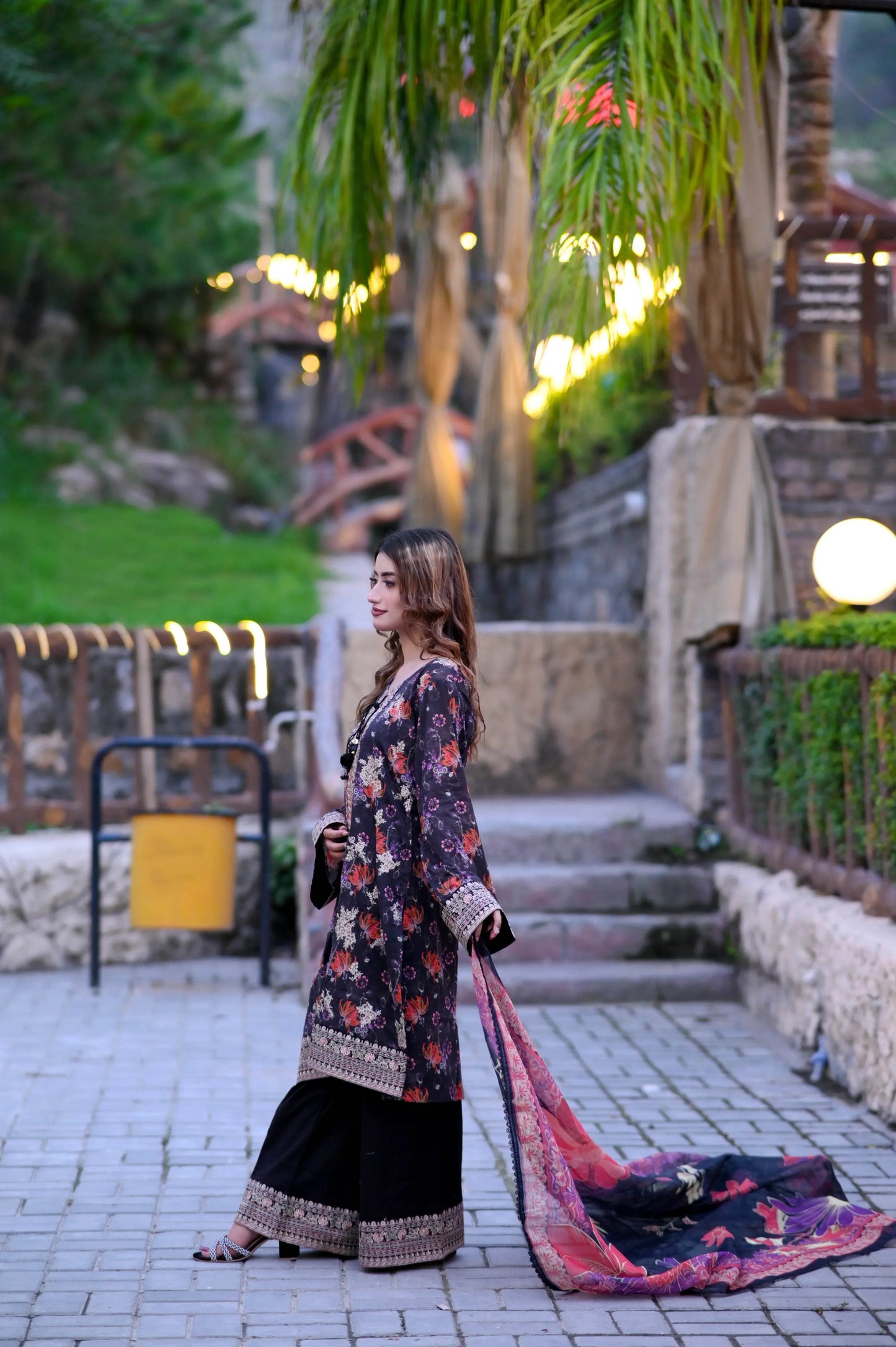 Black Bloom 3-Piece Stitched Suit - Layaal