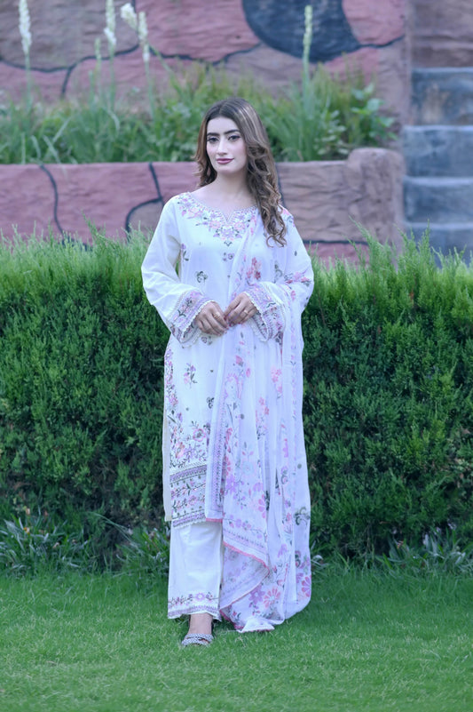 Blush Breeze 3-Piece Stitched Suit - Layaal