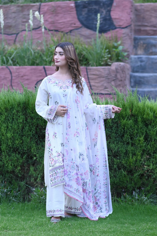 Blush Breeze 3-Piece Stitched Suit - Layaal