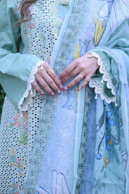 Mint Bloom 3-Piece Stitched Suit - Layaal