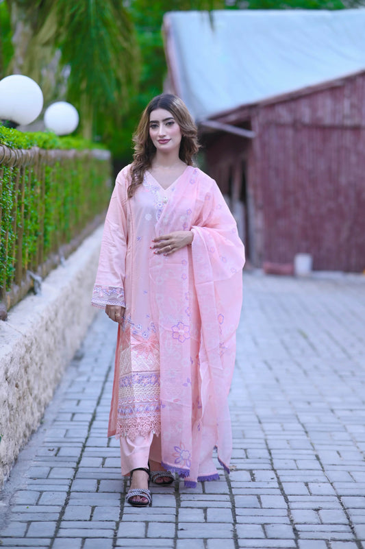 Peach Petal 3-Piece Stitched Suit - Layaal