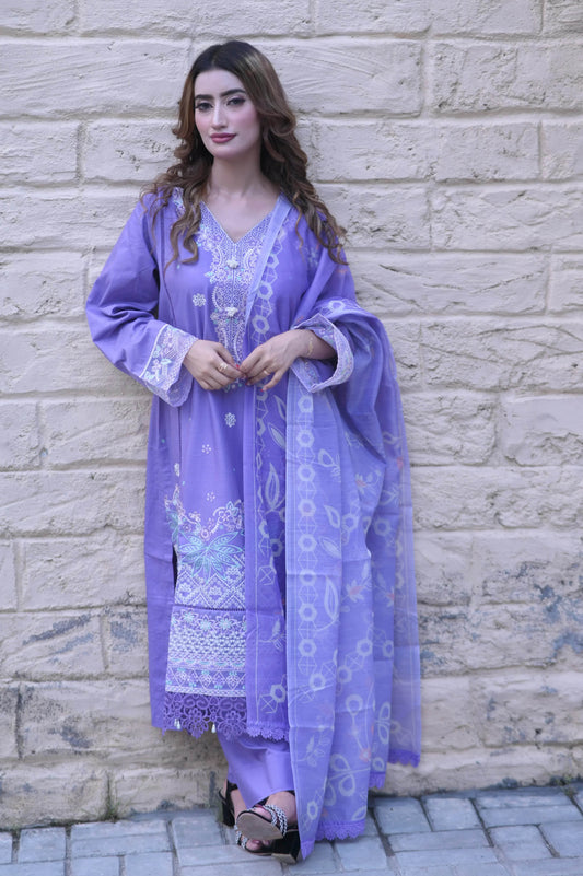 Lilac Charm 3-Piece Stitched Suit - Layaal