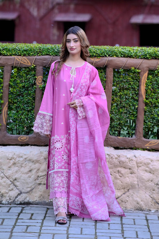 Rose Radiance 3-Piece Stitched Suit - Layaal