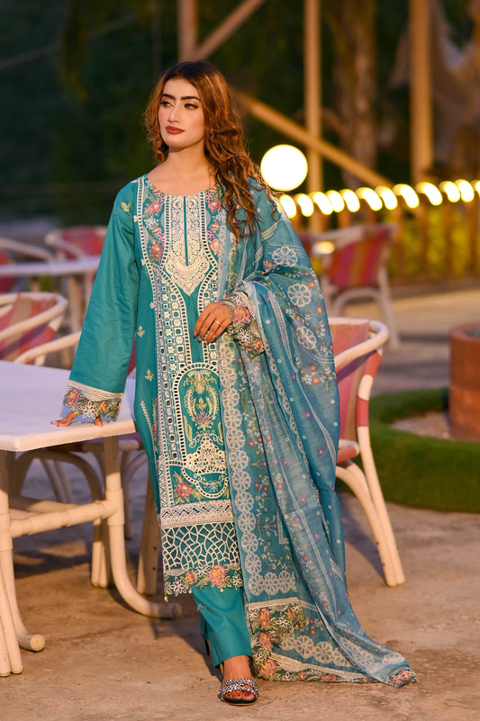 Teal Majesty 3-Piece Stitched Suit - Layaal
