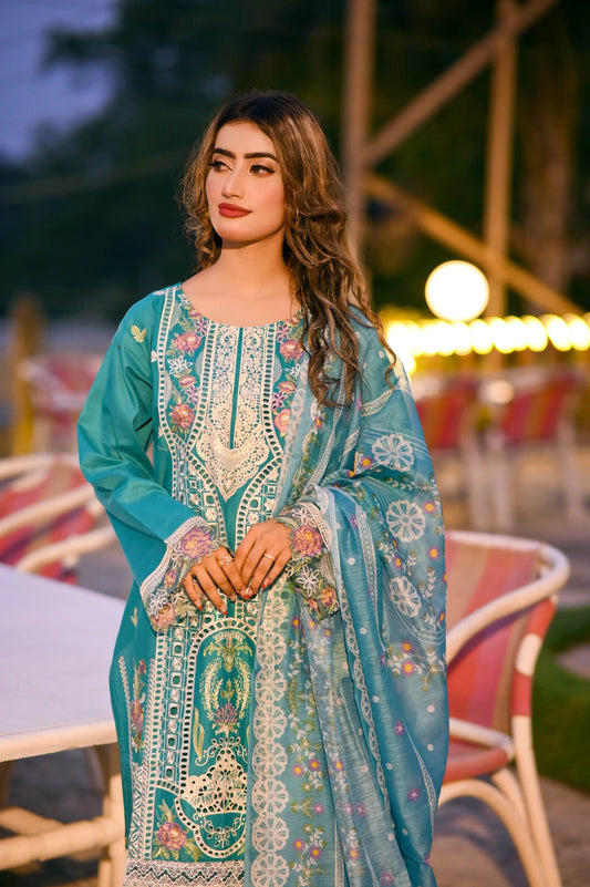 Teal Majesty 3-Piece Stitched Suit - Layaal