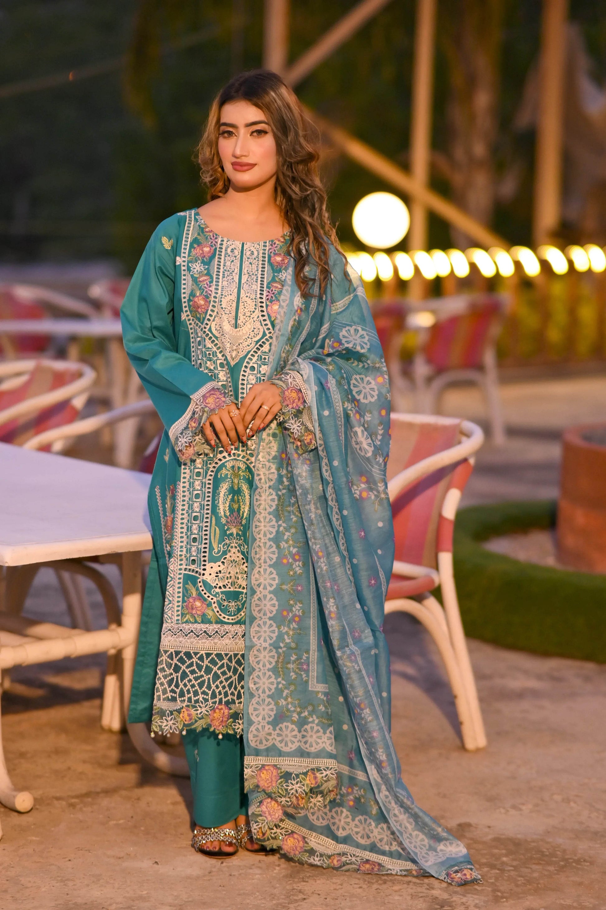Teal Majesty 3-Piece Stitched Suit - Layaal