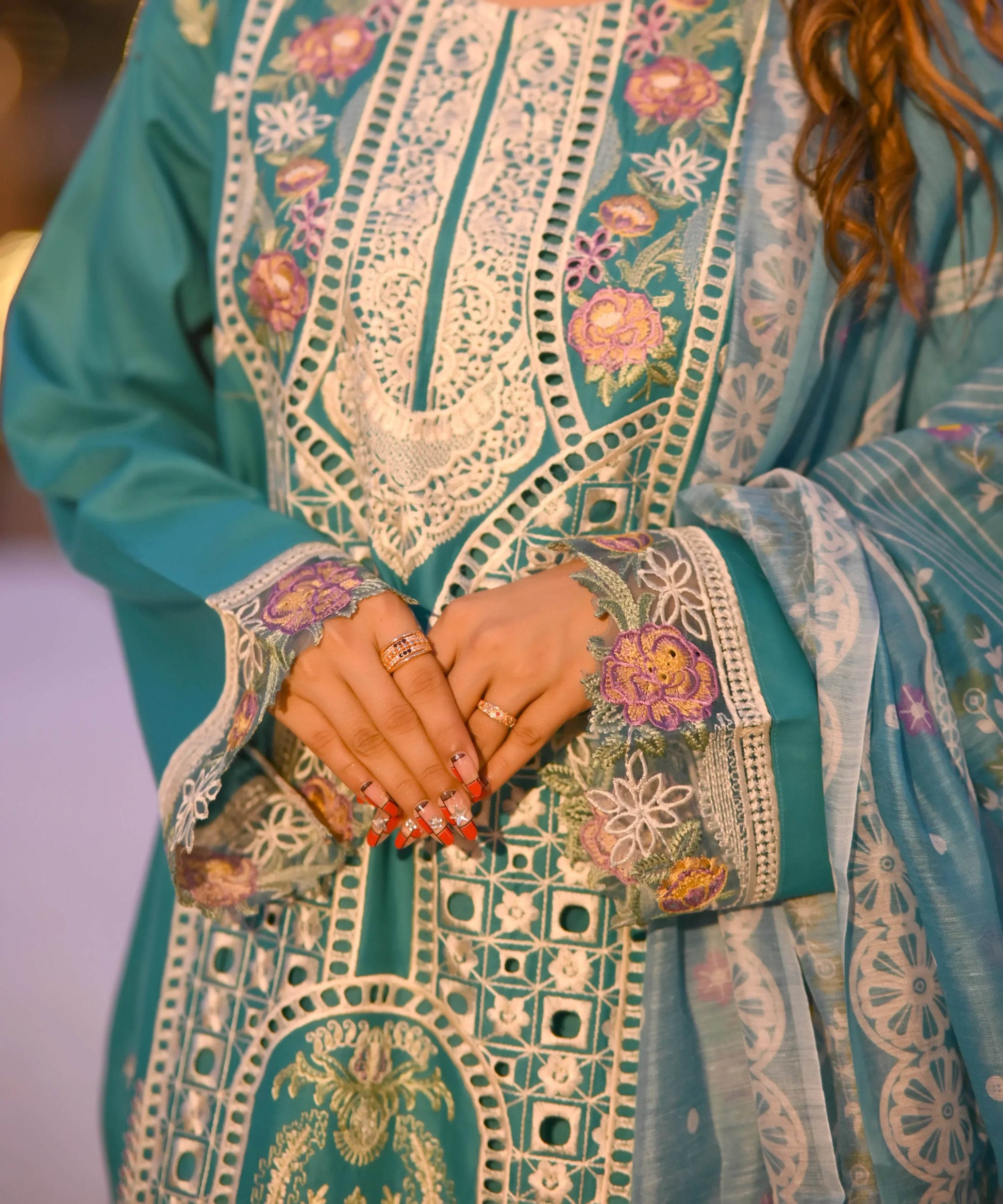 Teal Majesty 3-Piece Stitched Suit - Layaal