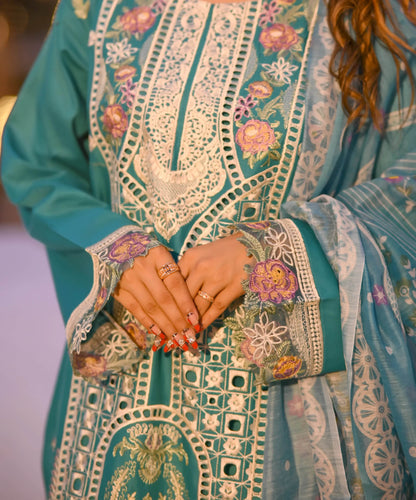 Teal Majesty 3-Piece Stitched Suit - Layaal
