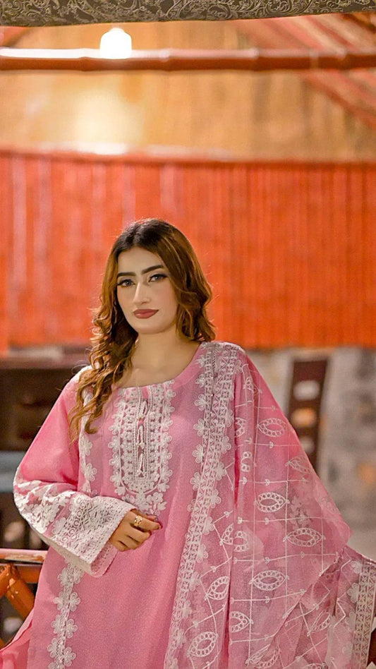 Rosy Elegance 3-Piece Stitched Suit - Layaal