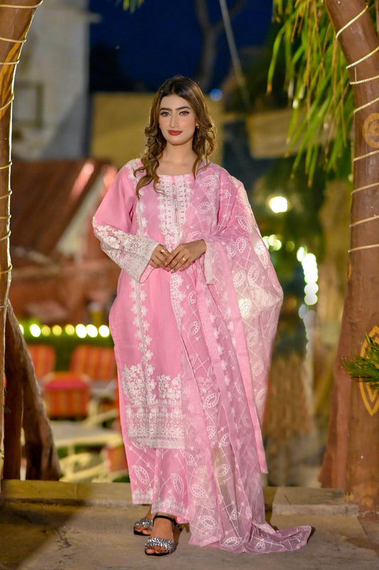 Rosy Elegance 3-Piece Stitched Suit - Layaal
