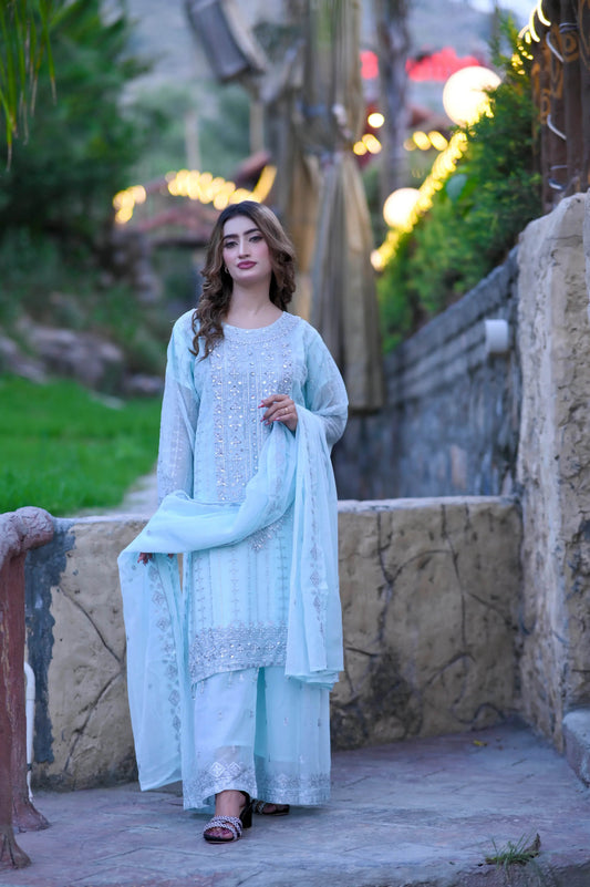 Ice Crystal 3-Piece Stitched Suit - Layaal