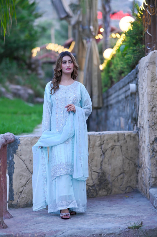 Ice Crystal 3-Piece Stitched Suit - Layaal